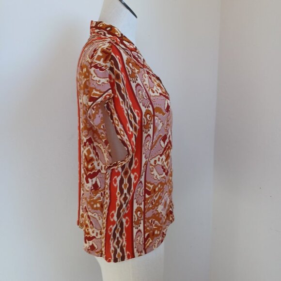 Cupcakes & Cashmere Top Ikat Aztec Print Short Sleeve Camp Shirt Womens Medium - Picture 9 of 15